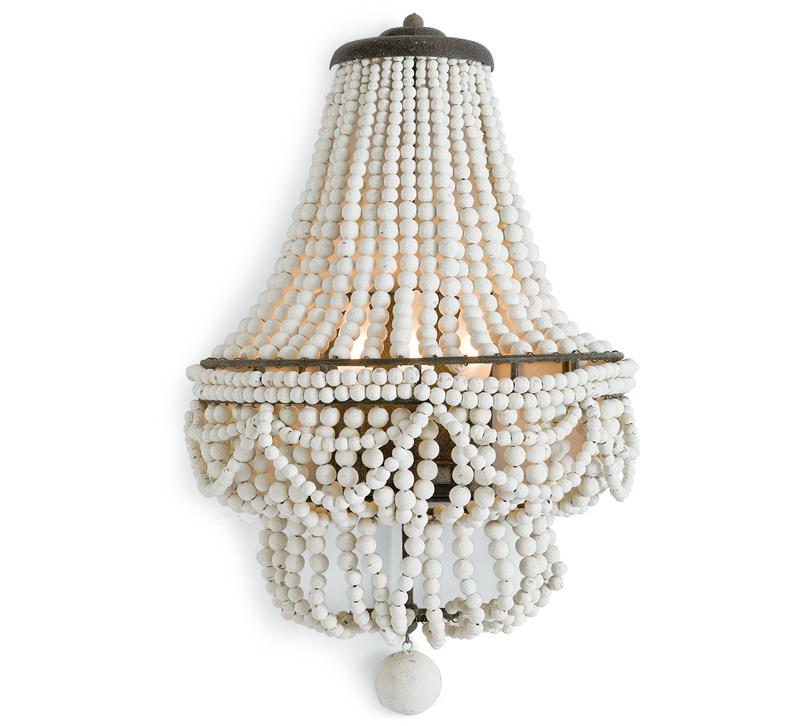 Malibu wall sconce with wooden beads in Weathered White from Regina Andrew Design