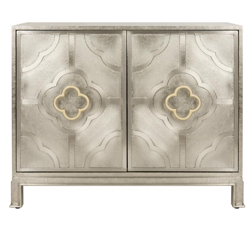 Antonella metal chest in Champagne with two doors and quatrefoil hardware from Safaveih