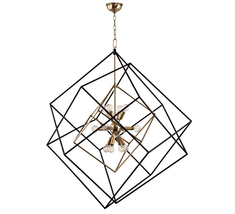 Roundabout Chandelier with interlocking cubes around a sputnik center cluster of lights from Hudson Valley Lighting