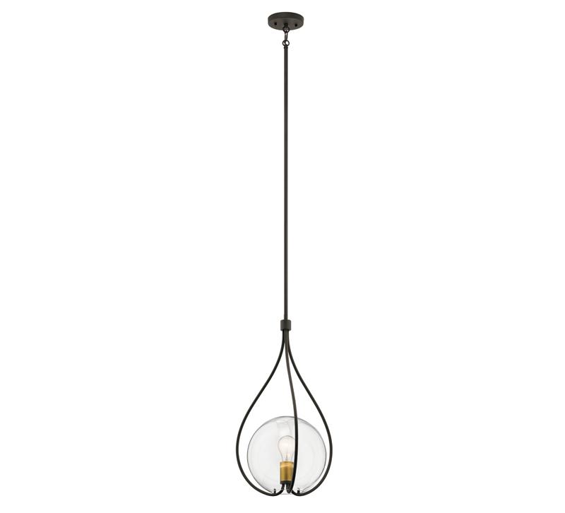 Lynne Pendant with one long black string that divides into three separate strings at the bottom to hold the glass orb and light bulb from Kichler Lighting