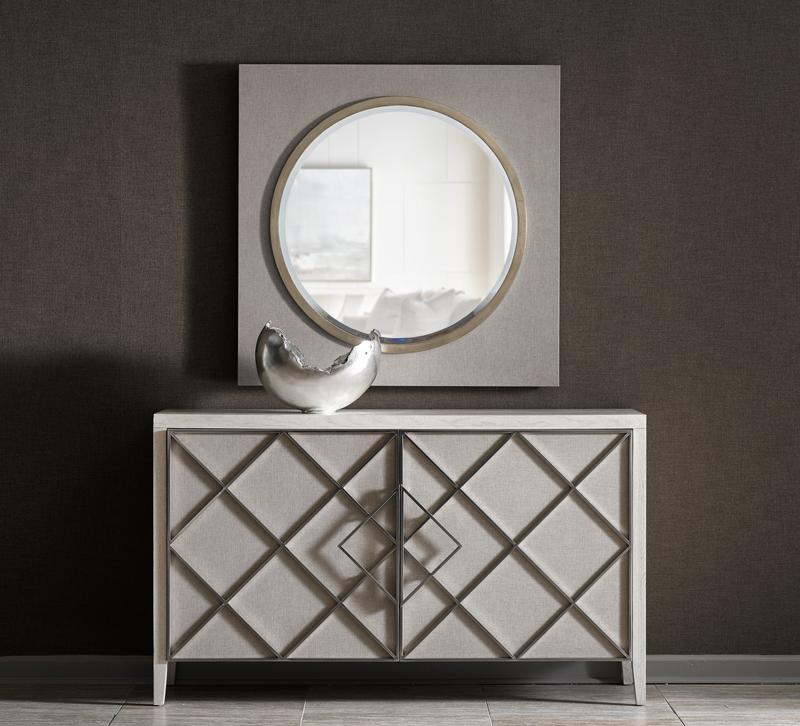 Ensemble credenza in white with a diamond pattern on the front from CARSON by Marge Carson