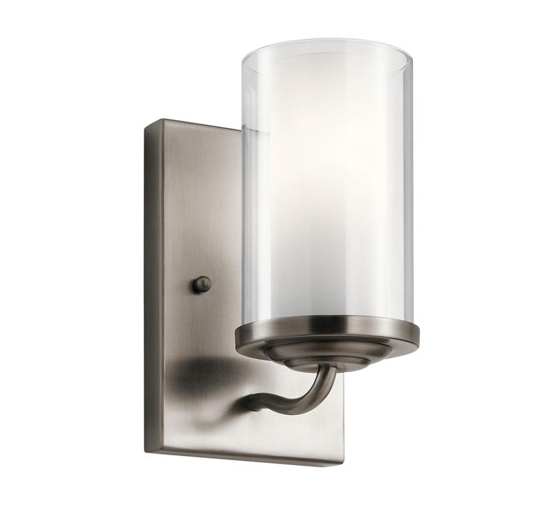 Lorin Wall Sconce with a silver back plate and a