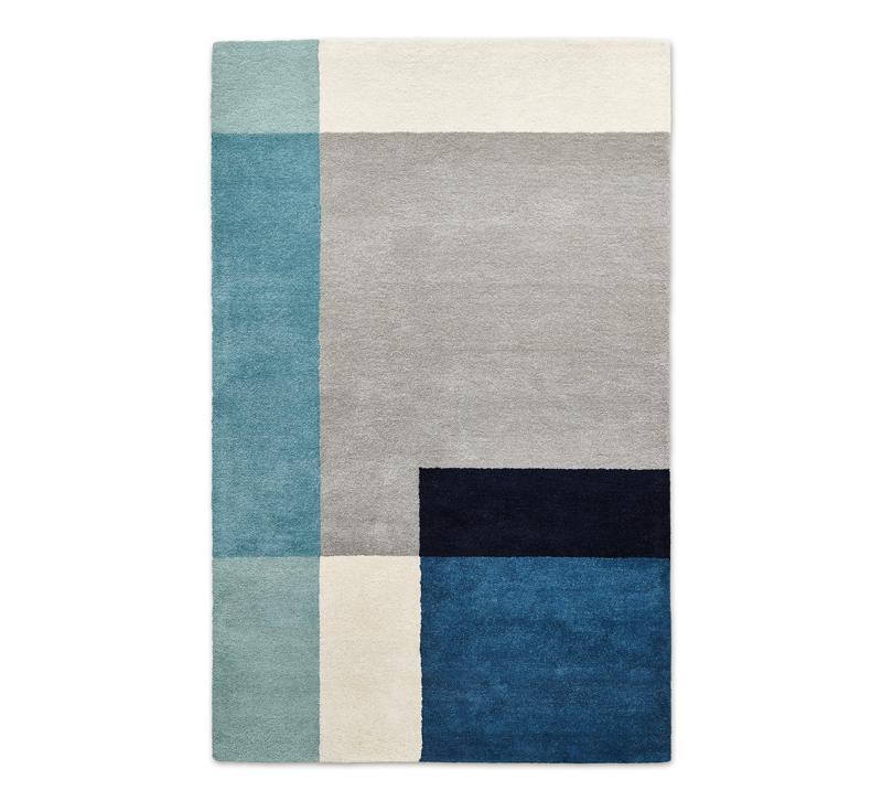 Element color block area rug in blues, teals, black, gray and ivory from Gus Modern