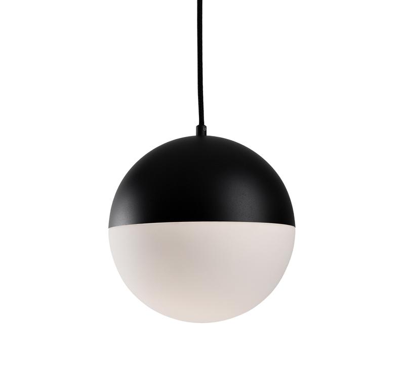 Monae single pendant with one orb half black and half frosted glass from Kuzco Lighting