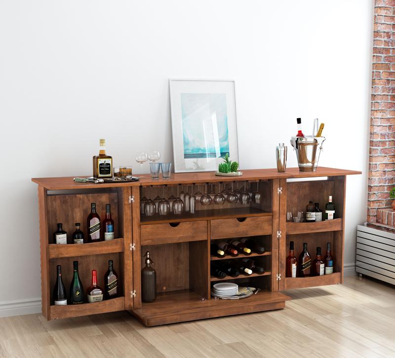 Linea bar cart in living room from Zuo Modern