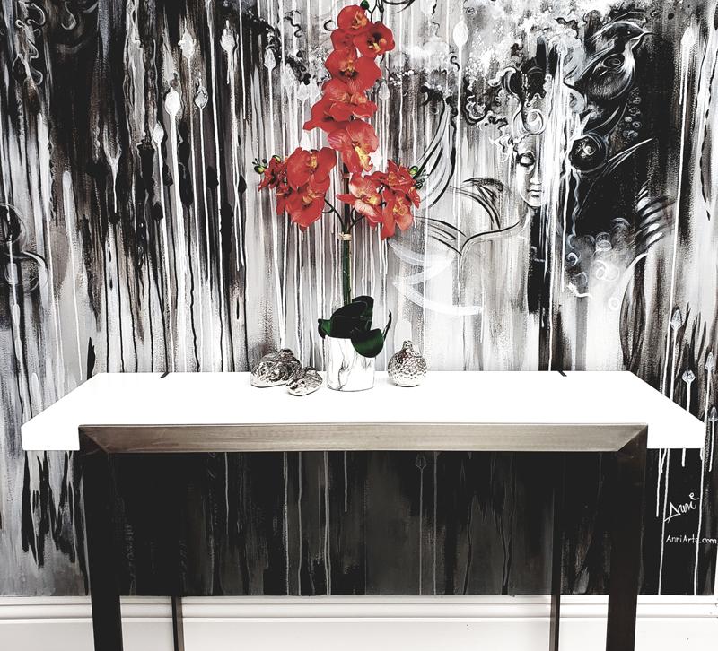 A black-and-white wall in the Contemporary Living showroom in Lake Park, FL