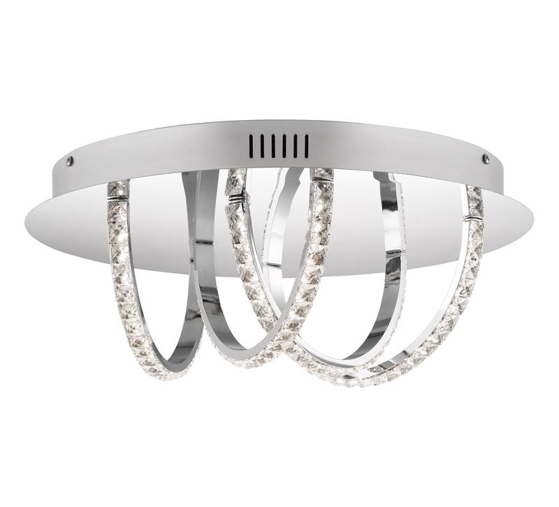 Diamond Flush Mount with a chrome base and swooping half-circle rods with diamond-looking lights on the outside from Quoizel