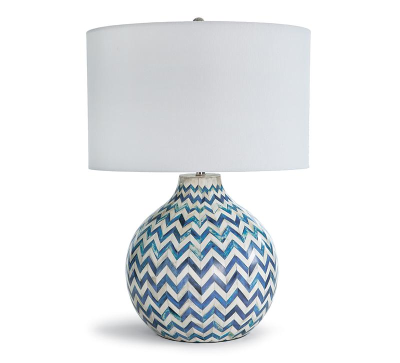 Chevron-patterned blue and white Bone Table Lamp from Regina Andrew Design
