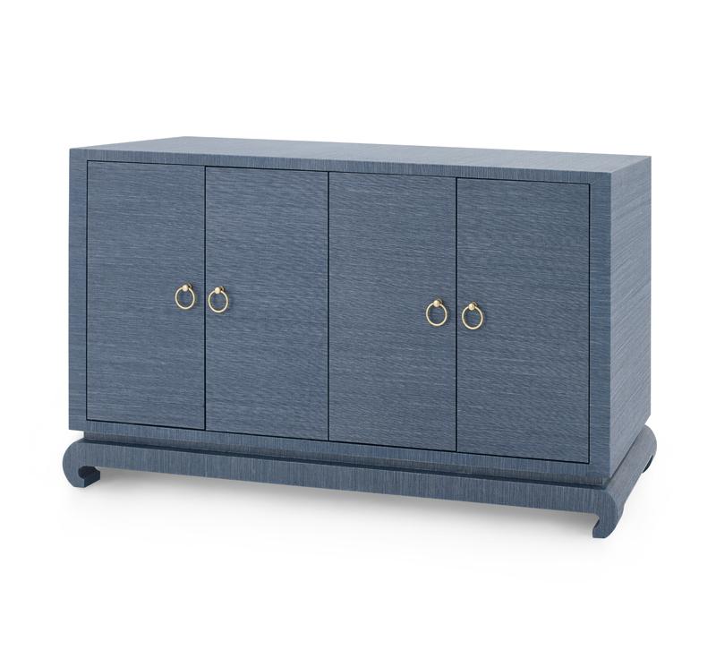 Meredith Four-Door Cabinet in blue with brass, circular hardware from Bungalow 5