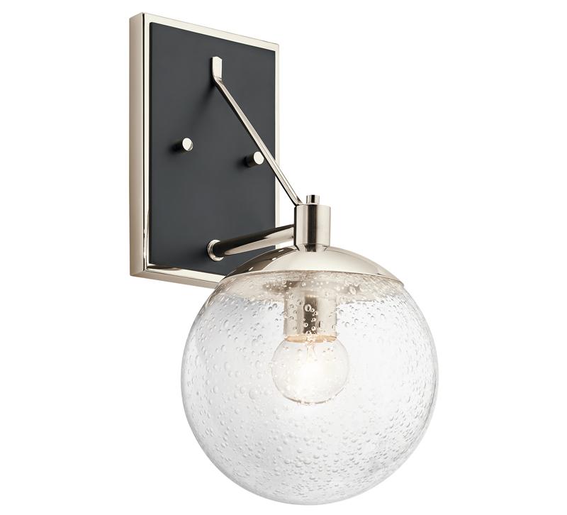 Marilyn Wall Sconce with a black back plate, seeded glass orb and silver accents from Kichler Lighting