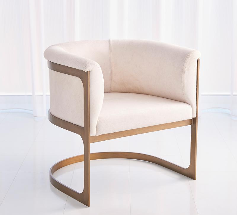 Regan Barrel Chair in a white velvet fabric with a gold frame from Studio A Home