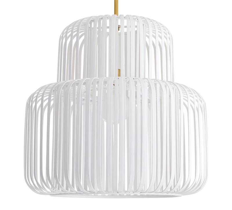 Shae Pendant with white bands surrounding the light source from Arteriors