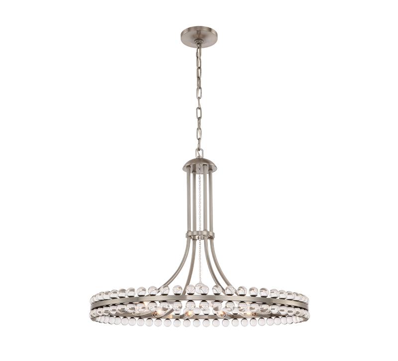 Clover circular Chandelier in silver with small glass bulbs around the top and bottom of the ring from Crystorama
