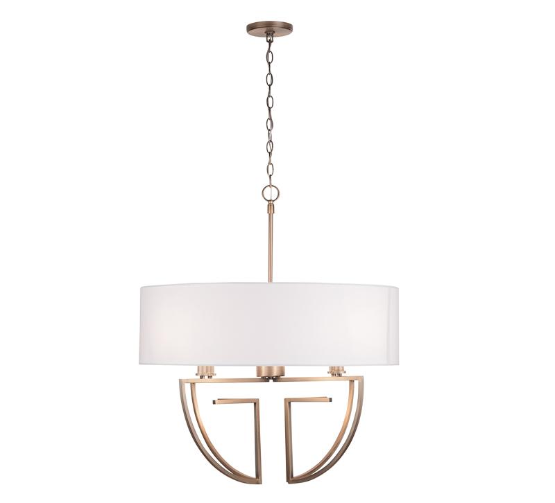 Art Deco Four-Light Chandelier in Aged Brass with a white shade from Capital Lighting Fixture Co.