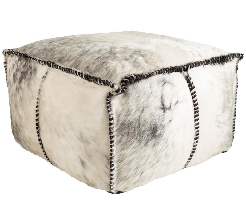 Ranger rectangular pouf in gray and white with furry fabric from Surya