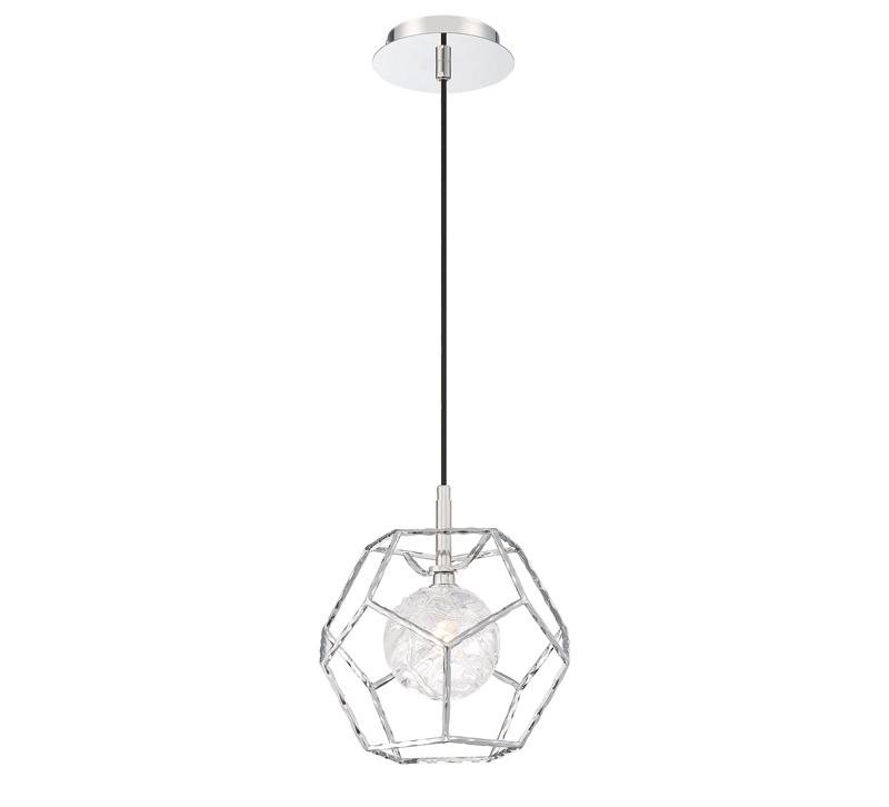 Norway Chrome cage-designed LED Pendant with a black cord from Eurofase