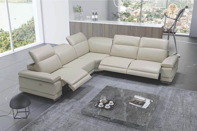 Bellini Modern Living adds dual motors to its leather sectional for head and foot rests. Right top: Spectra Home has found that swivel sells four times to one in similar stationary models. 