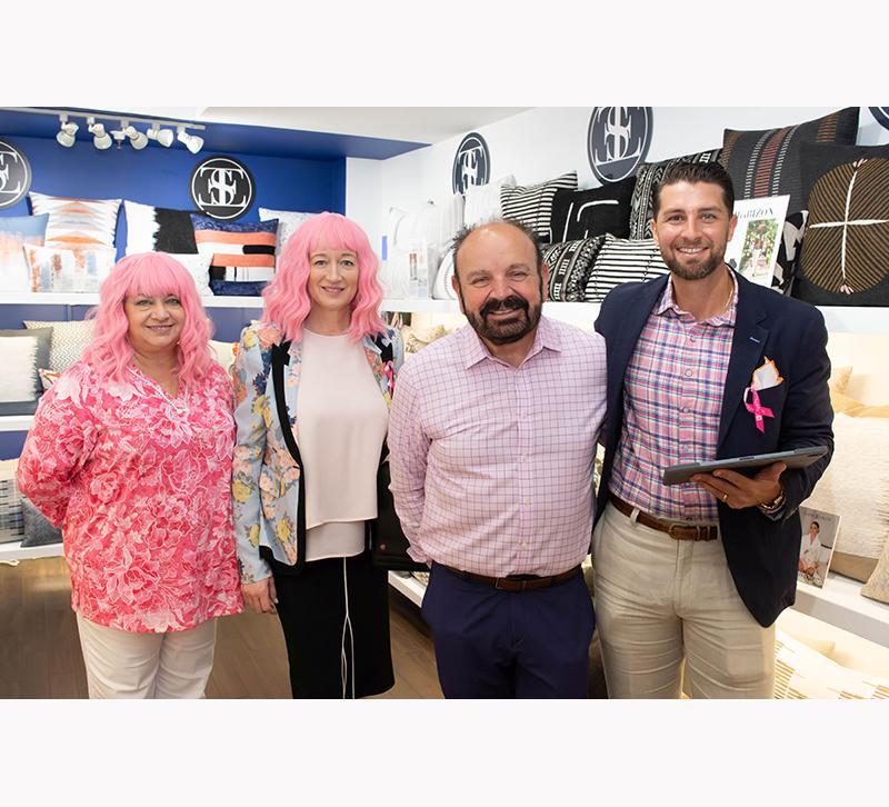 Participating in ICFA’s “Pink Out” activity during Casual Market Chicago in July were Angela Kolb and Elaine Smith, Elaine Smith Inc.; Eli Hymer, Gasper Home & Garden Showplace; and Zachary Hertlein, Elaine Smith.