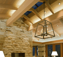 high ceiling lighting solutions in a living room space