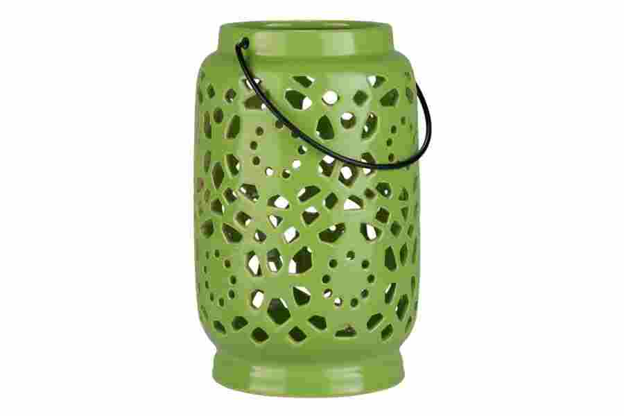 Surya’s Avery ceramic lantern in Grass Green