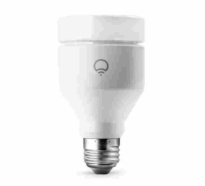 The LIFX LED light bulb with a silver bottom and a square shape