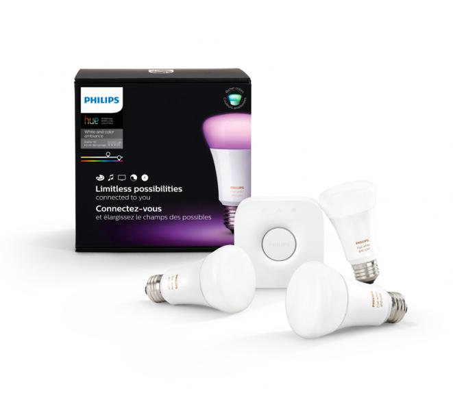 Philips Hue White & Color Ambiance A19 light bulbs and box