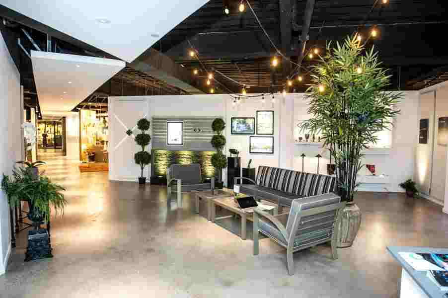 The gallery hosts both indoor and outdoor lighting styles.