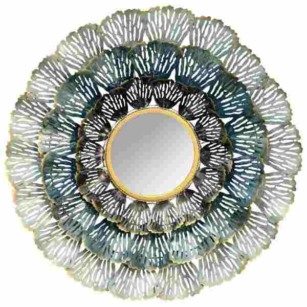 Ideal for a cottage by the sea, this round coastal mirror from Stylecraft is surrounded by three rings of coral-shaped accents dusted with shades of blue and lined in gold trim. www.stylecraftonline.com