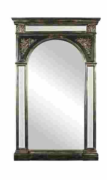 The Valentine mirror from Howard Elliott Collection harkens back to the Gothic architecture of the 16th century. It wears an Antique Black finish. www.howardelliott.com 