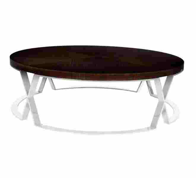 The dark finish and stainless steel accents mix well on this XO coffee table.