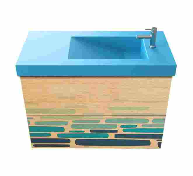 Shown here in Semihandmade's Rocks cabinet with Whyte & Company's Santorini Sky sink, this new partnership promises great design at an affordable price point.