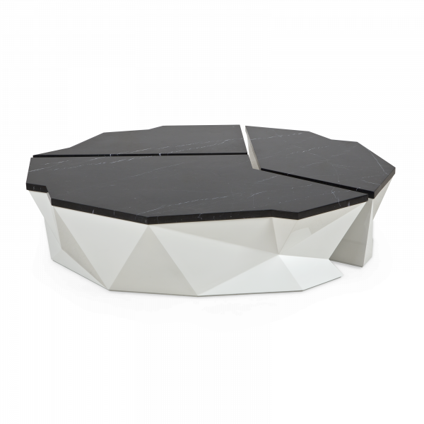 Christopher Guy: The marble top of the Morceaux coffee table features  three individual faceted geometric sections. Can be  slotted together or used independently. A100. www.christopherguy.com