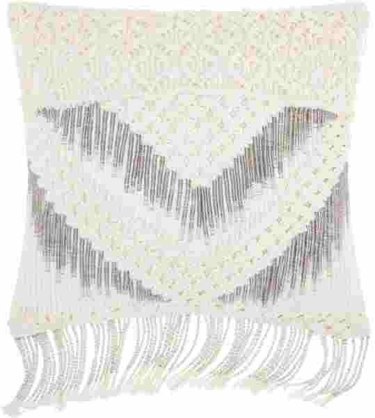 Nourison: From the company’s Mina Victory line, Macramé cotton pillow in white brings style to any space with its metallic threading and fringe detailing. Measures 20 inches by  20 inches. Bldg. 1, 3-F2. www.nourison.com