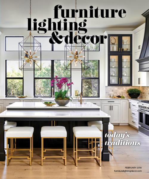 Kitchen with island and two pendants, cover of Furniture, Lighting & Decor February 2019 issue